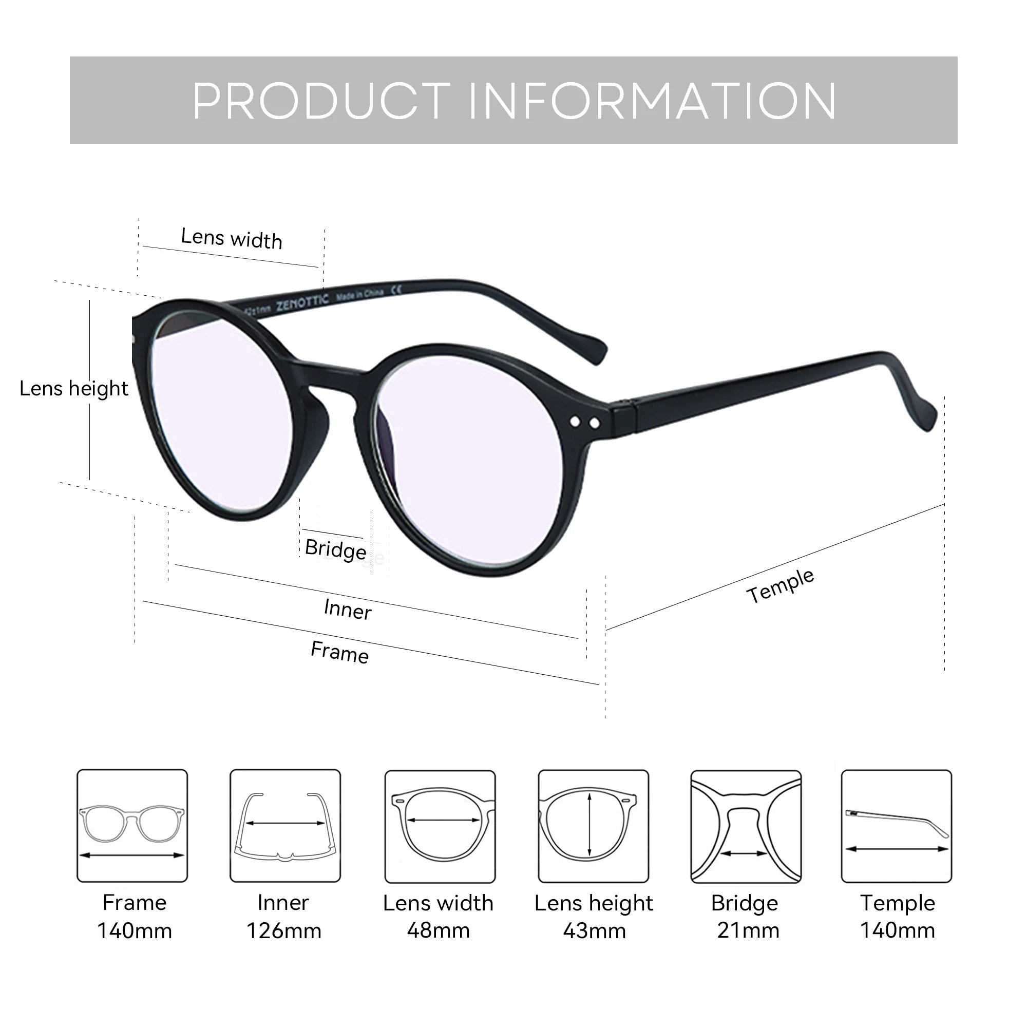 ZENOTTIC Circular Frame Glasses – Urban Minimal Look